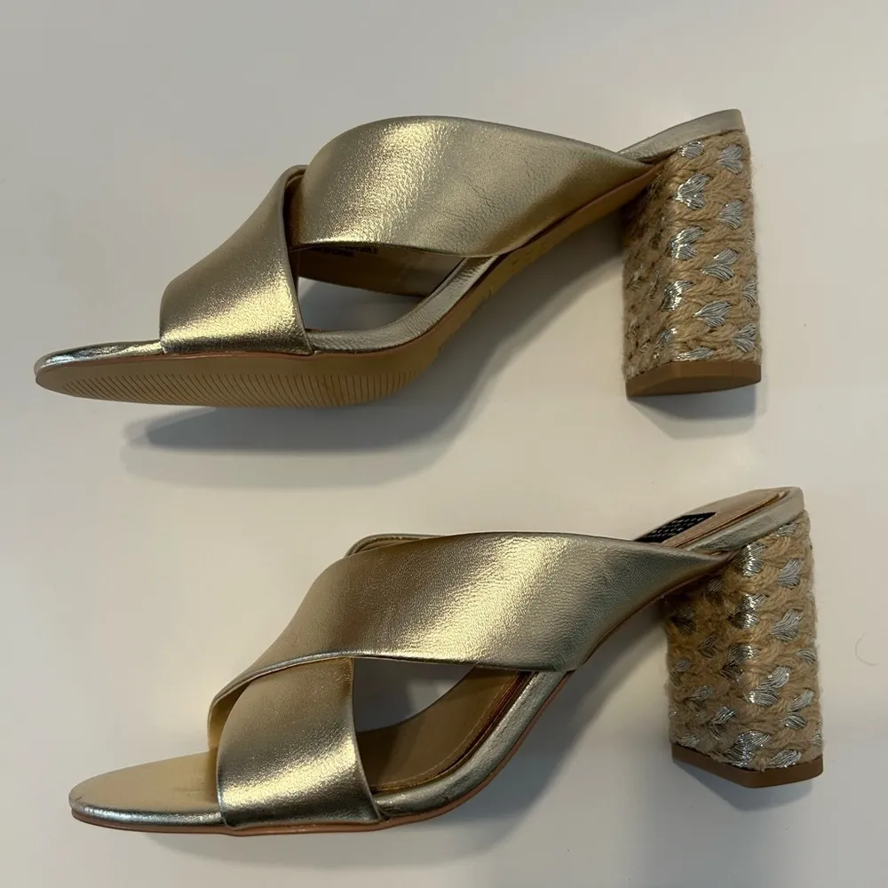 WHITE HOUSE BLACK MARKET WHBM Metallic Espadrille Heels- Champagne Gold Size 9 - Image 11