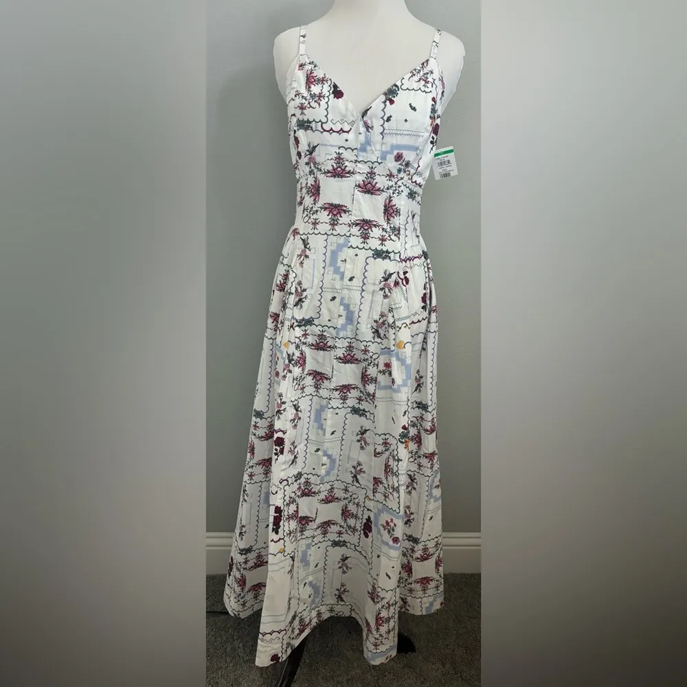 DESIGN cotton dropped corset waist midi skater dress in patchwork print - Image 5