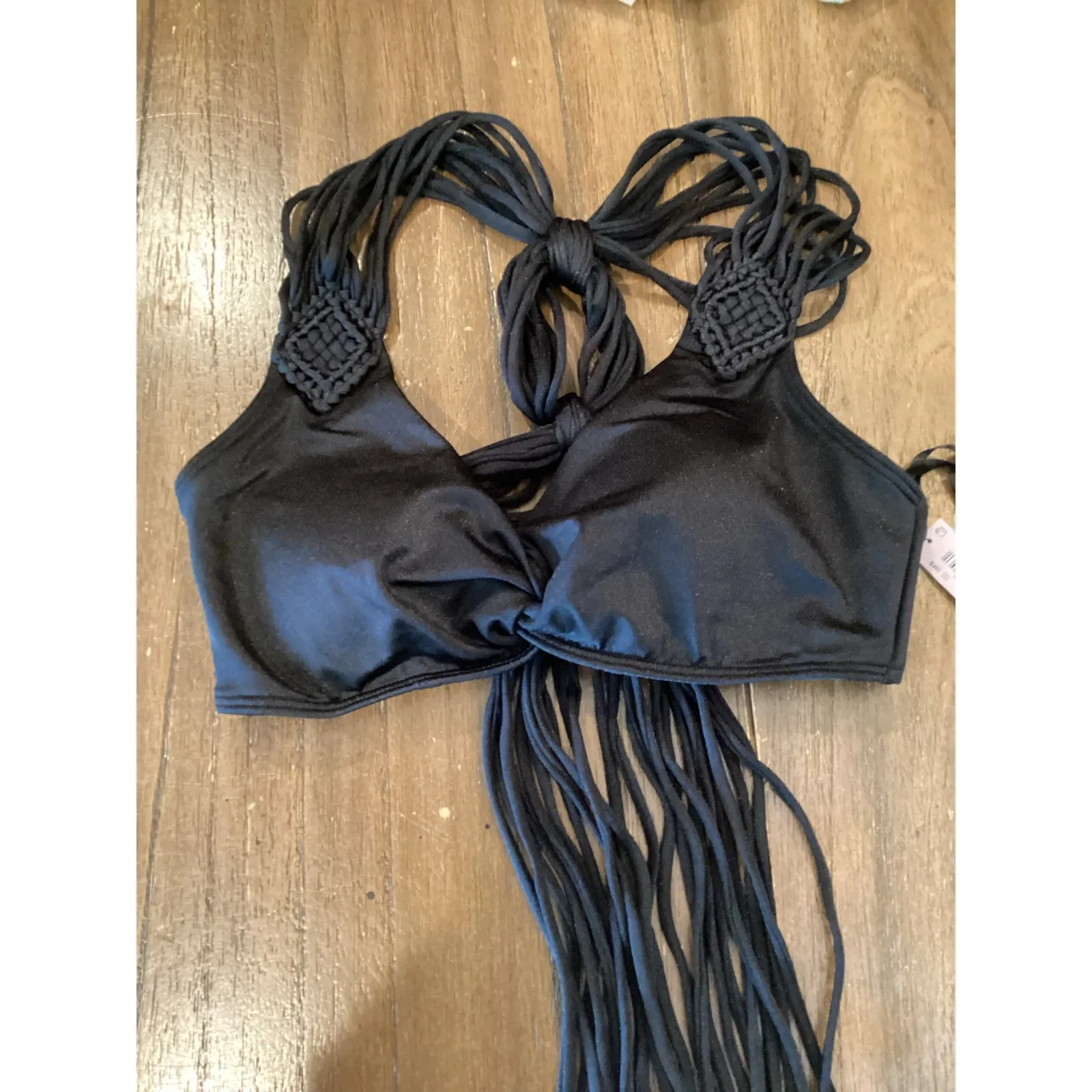Victoria's Secret VS Archives Macrame Fringe Bralette Bikini Top xs black NWT - Image 2