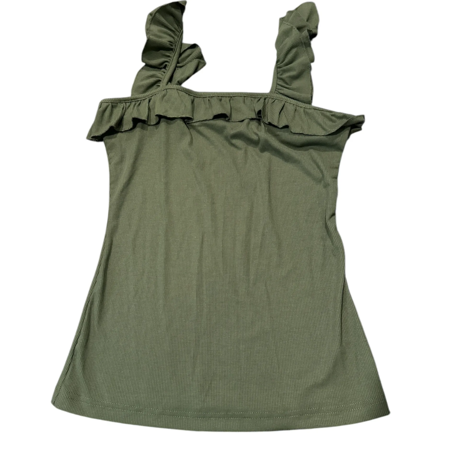 Army Green Ruffle Strap Tank Top – Size‎ Medium - Image 2