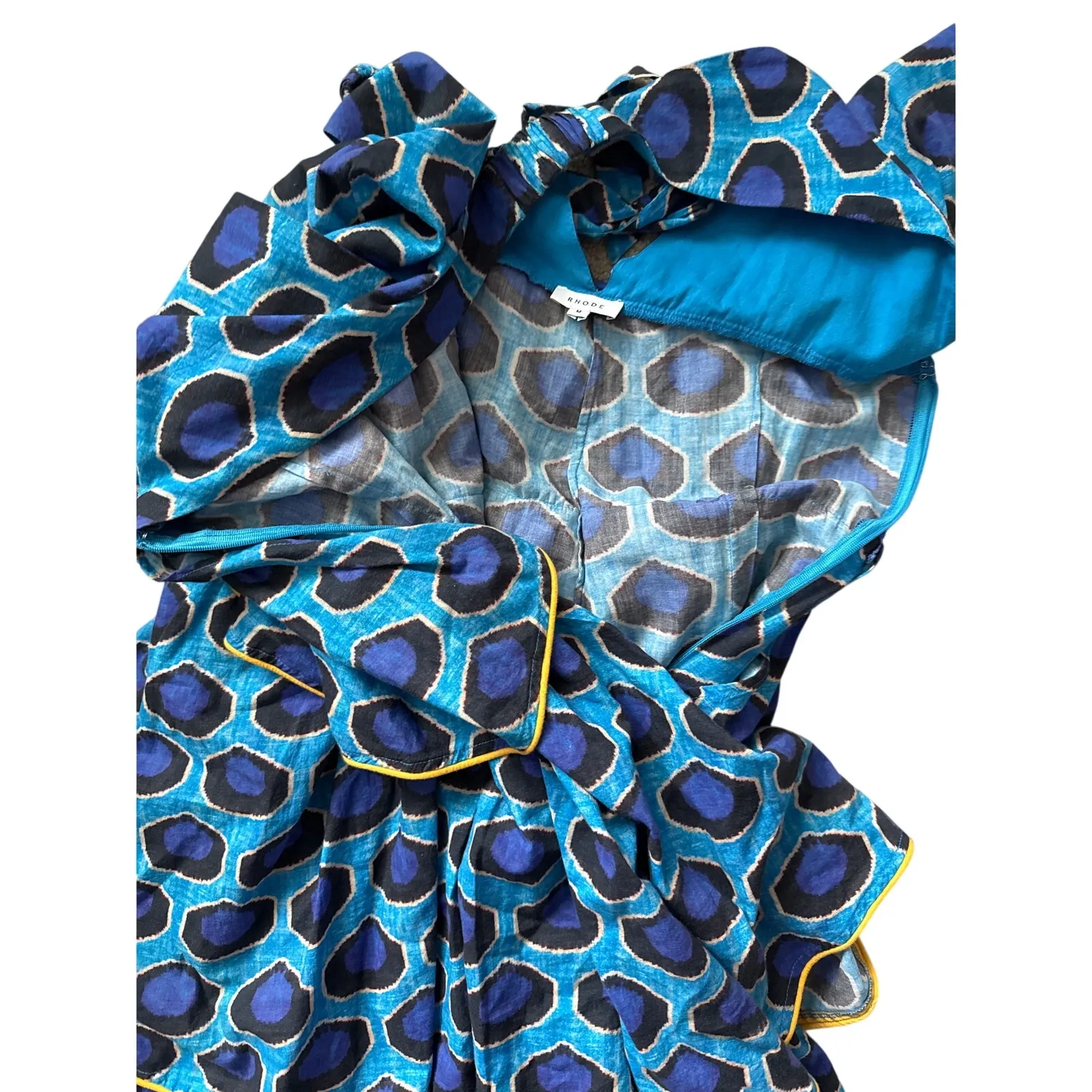 Rhode Leela Tiered Abstract Print Cotton Midi Dress in Blue Ikat Size Medium - Image 10