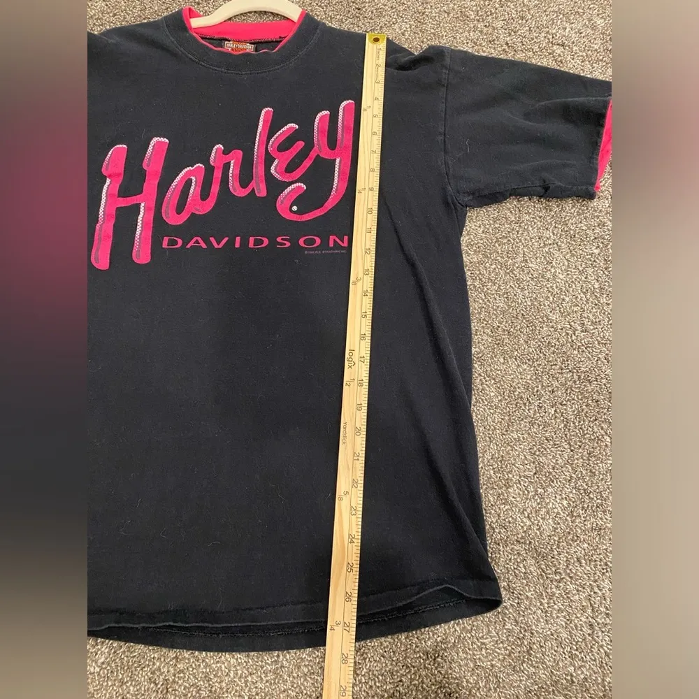 Harley Davidson Motorcycles Vintage Fresno Hot Pink and Black Womens Ringer tee - Image 5