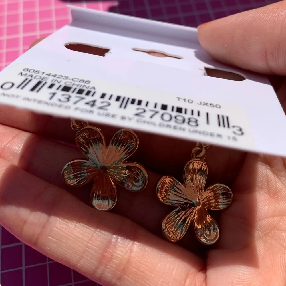 Gloria Vanderbilt orange flower jewelry set earrings drops + bracelet gold tone - Image 5