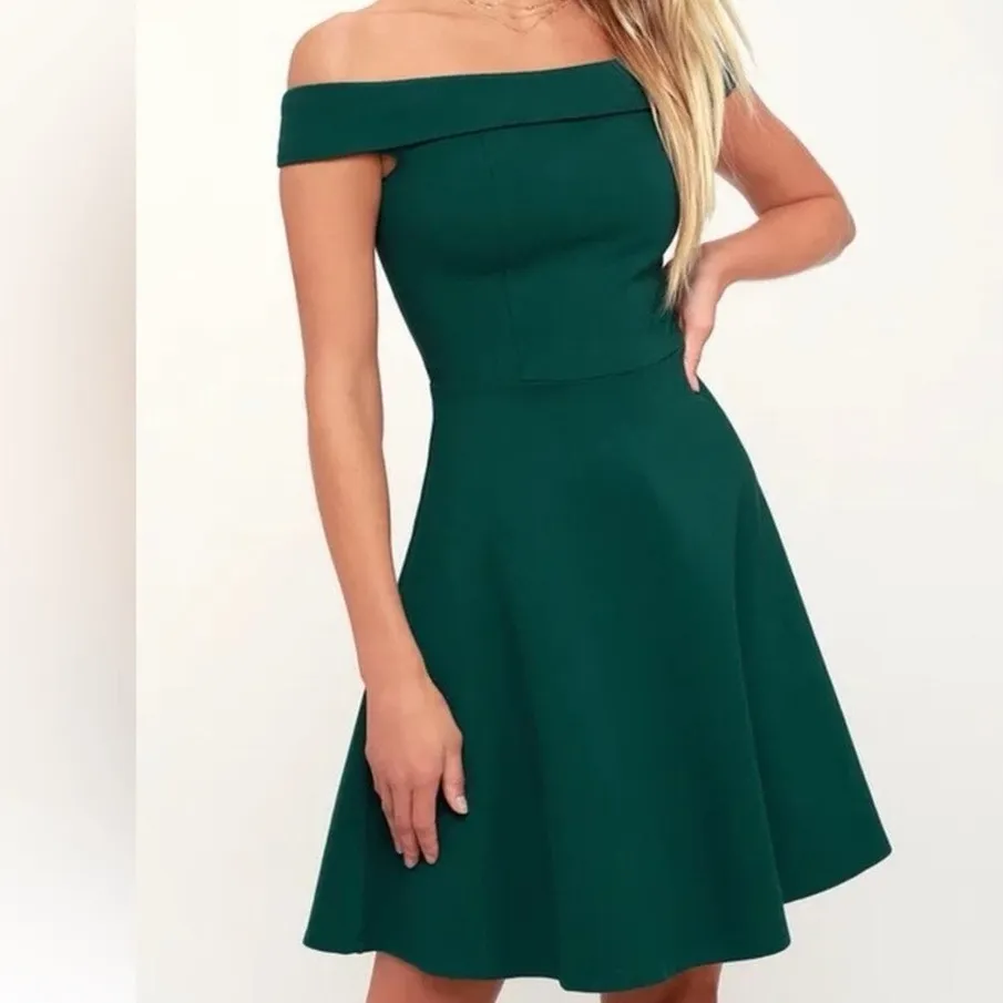 Lulu’s Season of Fun Forest Green Off-the-Shoulder Skater Dress Size XL - Image 6