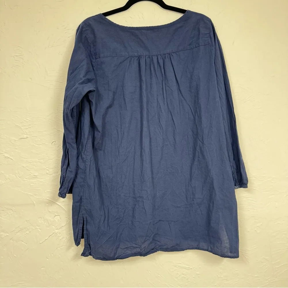 Lucky Brand Navy Blue Eyelet Blouse Womens L Boho Peasant Crochet Long Sleeve - Image 9