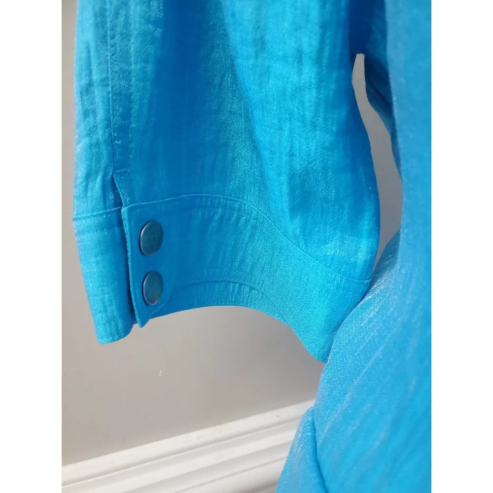 Ruby Rd. Women's Blue Solid Rayon 3/4 Sleeve Full Zipper Blazer Jacket Size 10 - Image 6