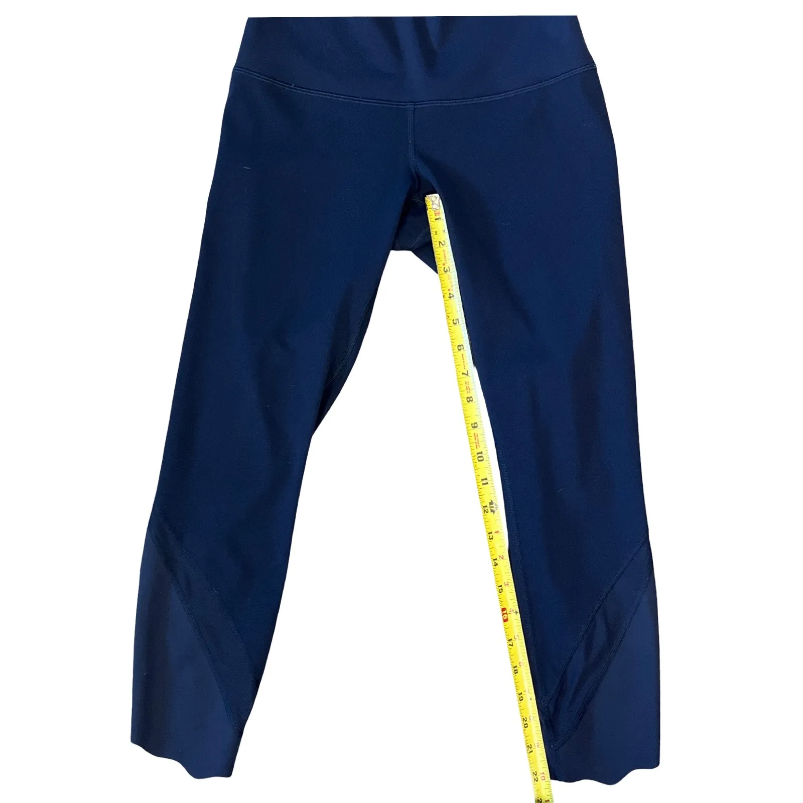 Lululemon Navy High Rise Crop Leggings Mesh Panel Athletic Yoga Size Measured - Image 5