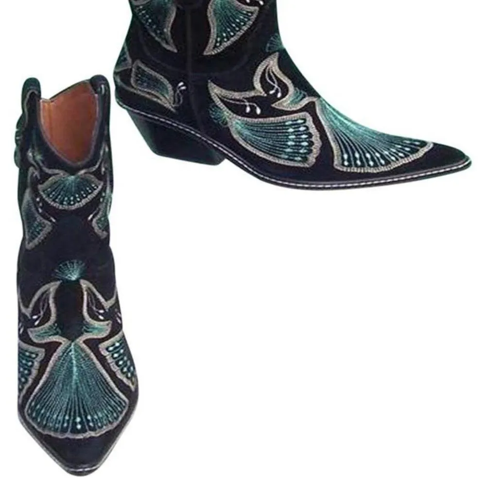 Donald Pliner Western Couture Black Suede Peace Boot Shoe New Intricate $625 NWT Size 5.5 - Image 5