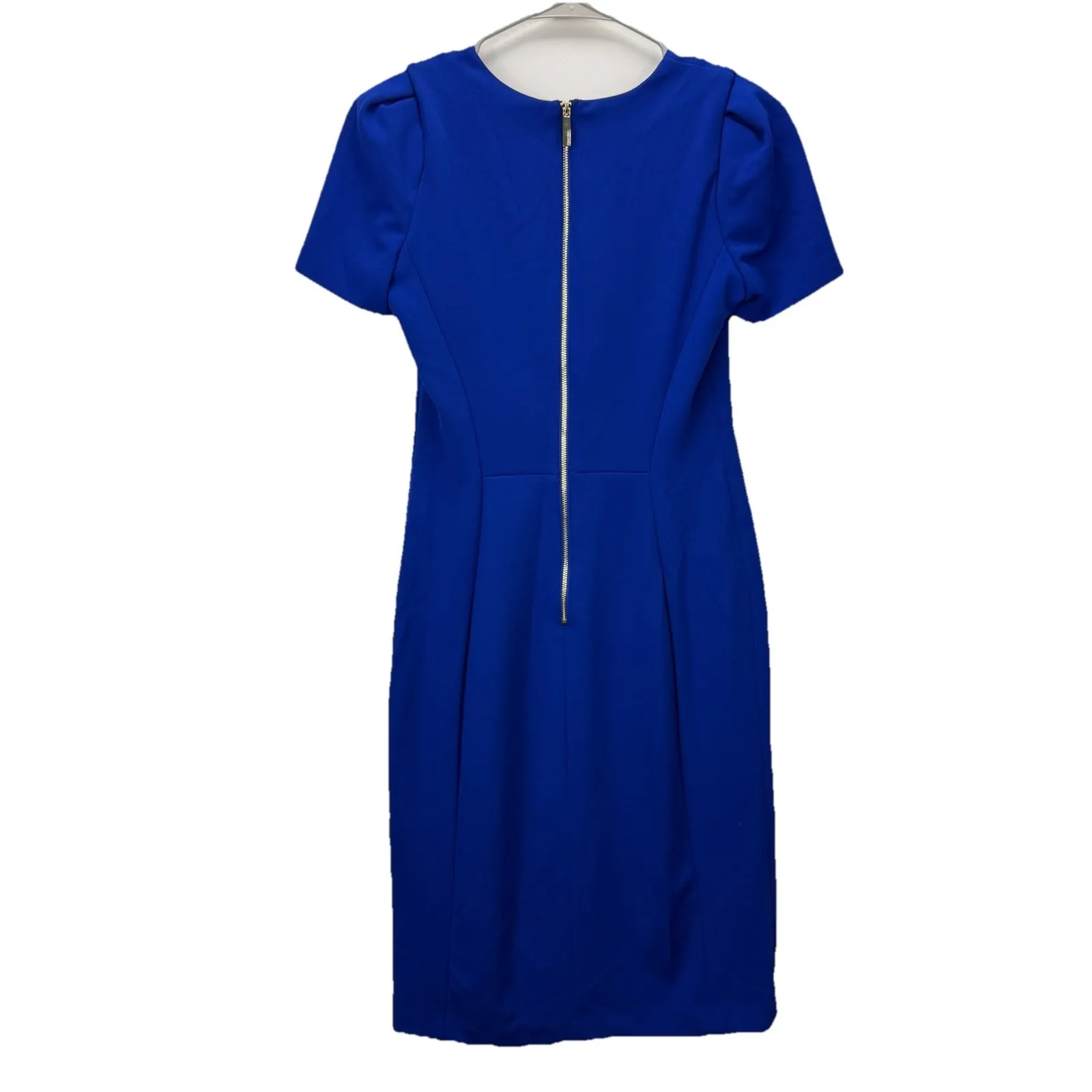 Calvin Klein Cobalt Blue Stretch Crepe Puff Sleeve Sheath Dress Size 4 - Image 8