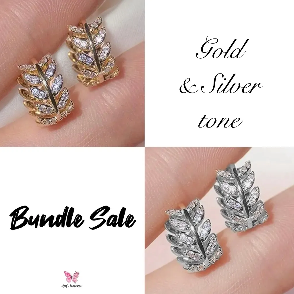 Zircon Olive Branch Leaf Small Hoop Earrings - Image 2