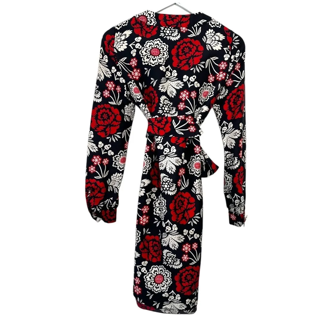 Tory Burch Red Navy Floral Silk Button Front Dress Size 2 - Image 5