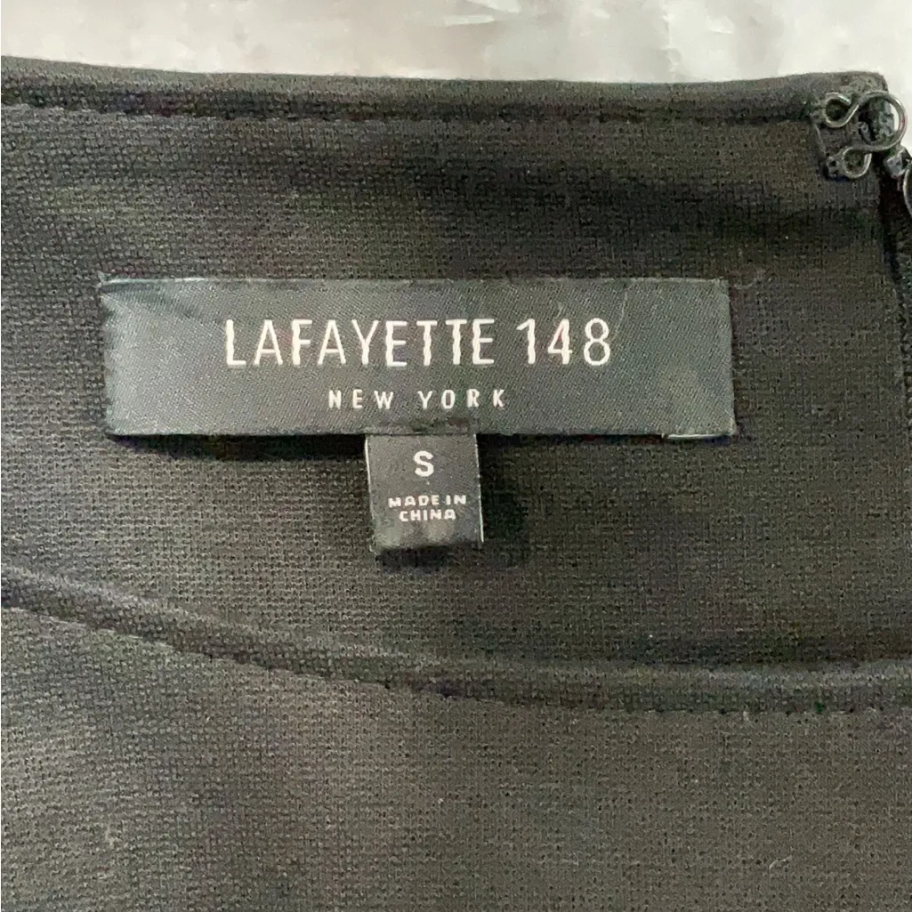 Lafayette 148 New York Black Cape Sleeve Sheath Dress Size S Punto Milano Knit - Image 5