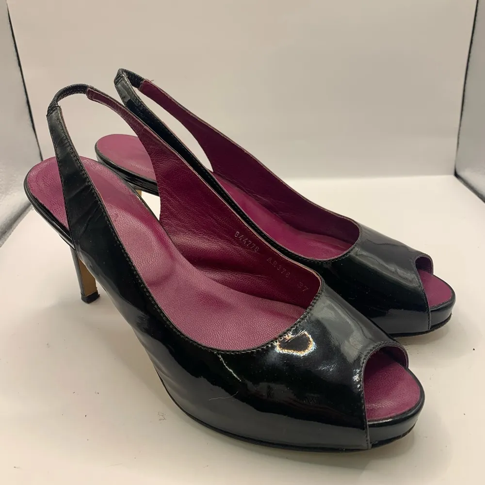 Boden leather patent slingback heel pump black size 37 - Image 11
