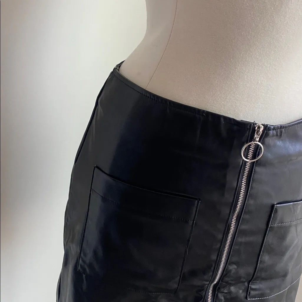 SHEIN Faux Leather Mini Skirt Womens Sz Large Black Vegan Leather Full Zip - Image 2
