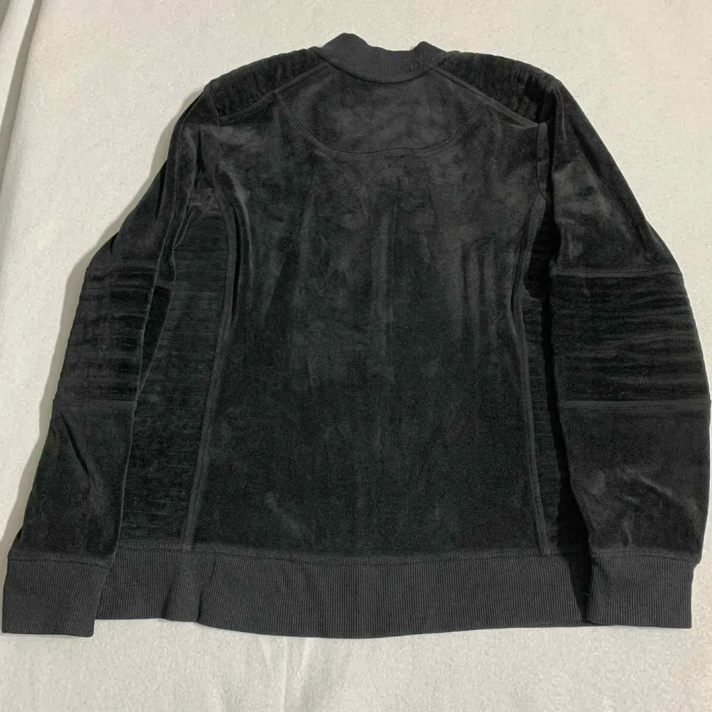 Luxe Velour Black Calvin Klein Bomber Jacket Moto Y2K Athleisure Quilted Zip M - Image 2