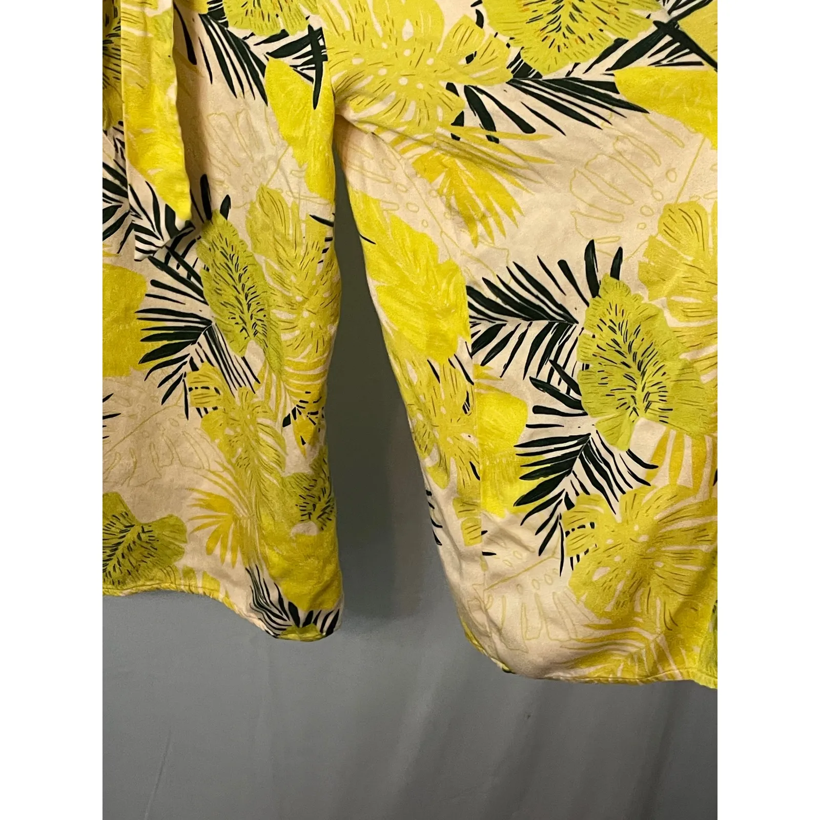 Dress Forum Los Angeles Womens Strapless Wide Leg Jumpsuit Tropical Palm Print M Yellow Size M - Image 4