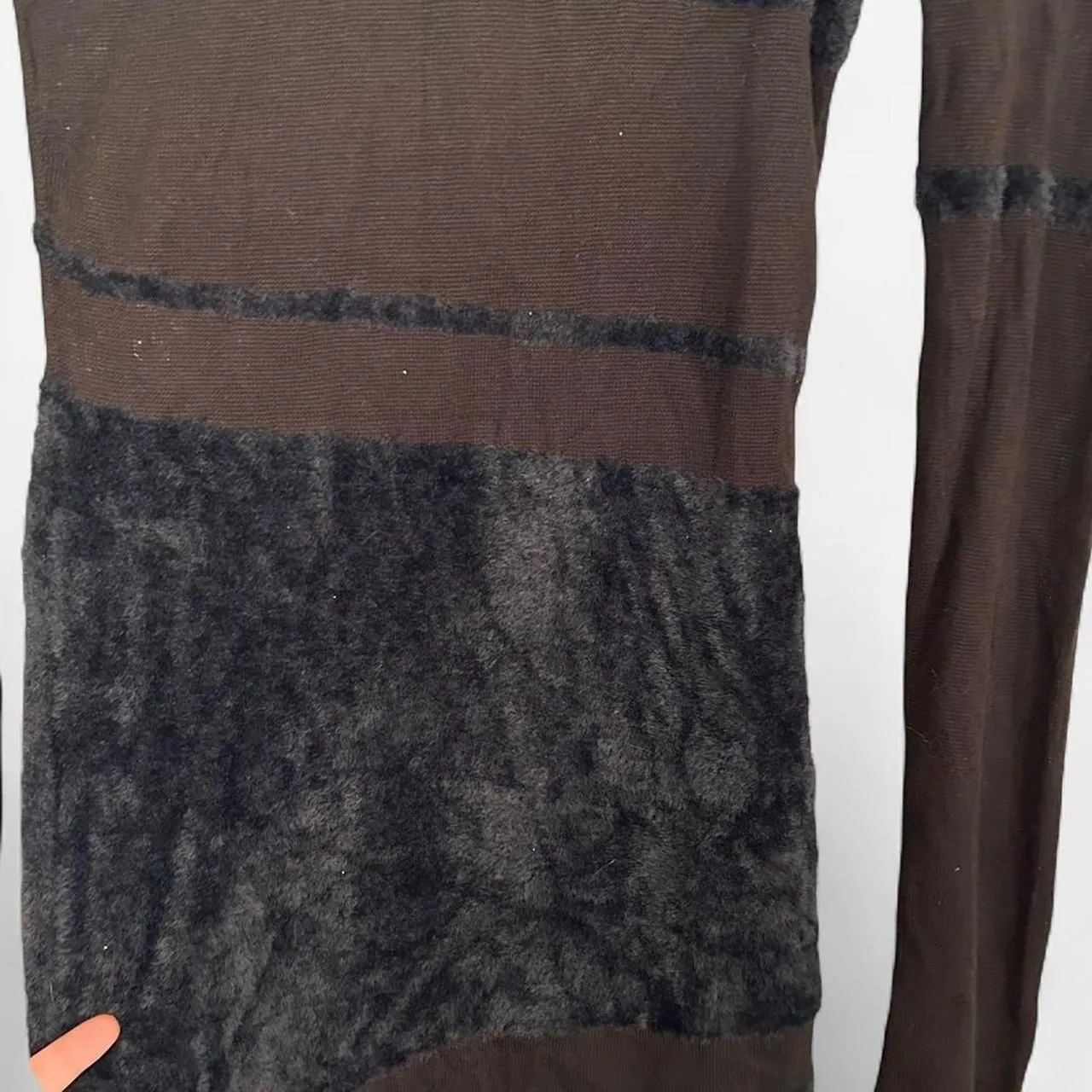 EGO CONTRAST SHEER KNIT FLUFFY Body con mini dress black small - Image 7