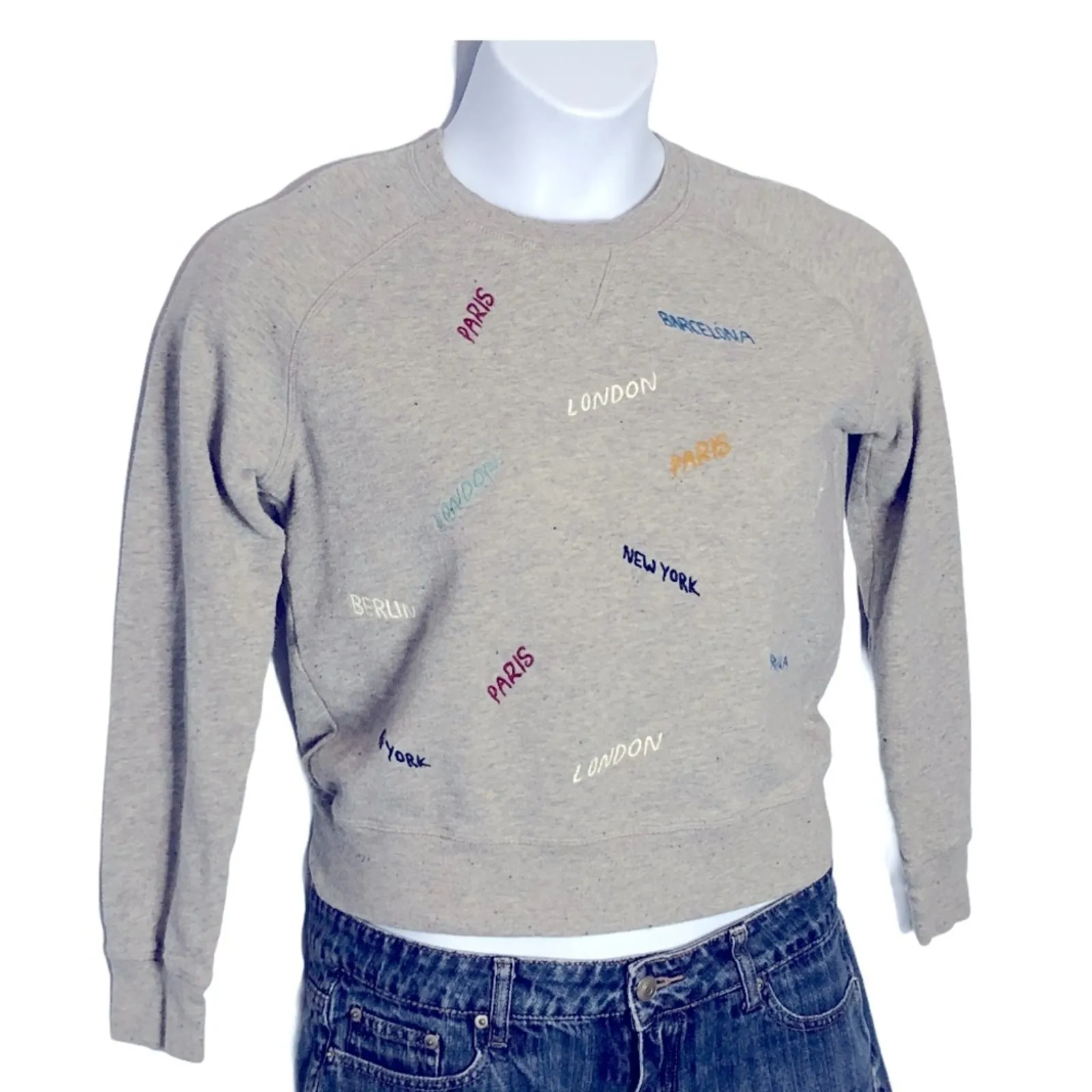 Madewell Throwback Cities Embroidered Cropped Sweatshirt Gray Small - Image 6