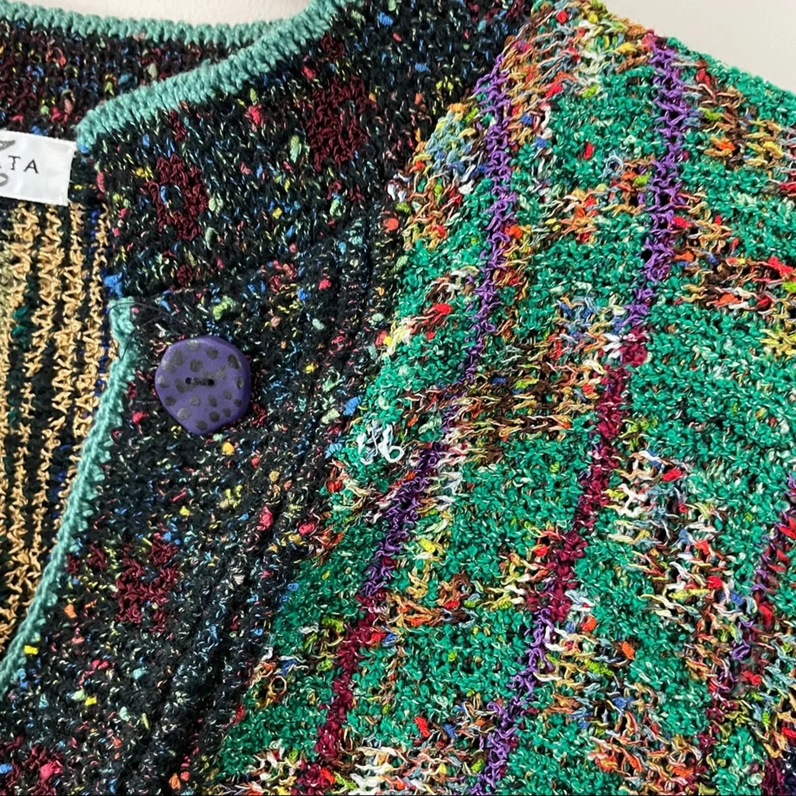 Renata Z Zimmermann Vintage 90s Y2K Art To Wear Cardigan Sweater Handknit M L Black Size M - Image 9