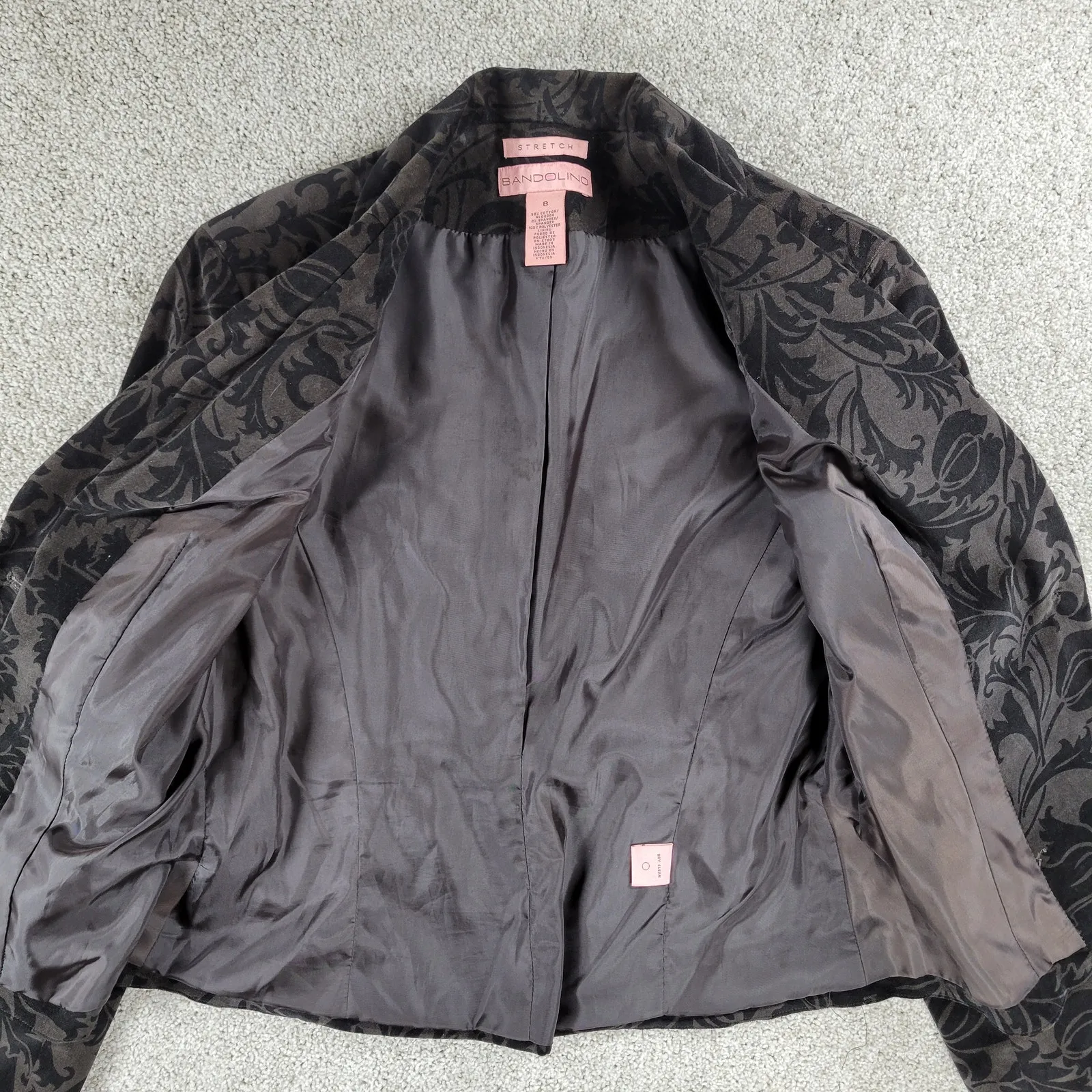 Bandolino Womens Blazer‎ Jacket 8 Black Brown Floral Stretch Texture Peplum Crop - Image 2