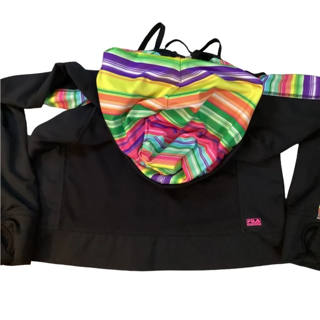 FILA Y2K zip up hoodie. Women’s size XL. Black with multi color accents - Image 5