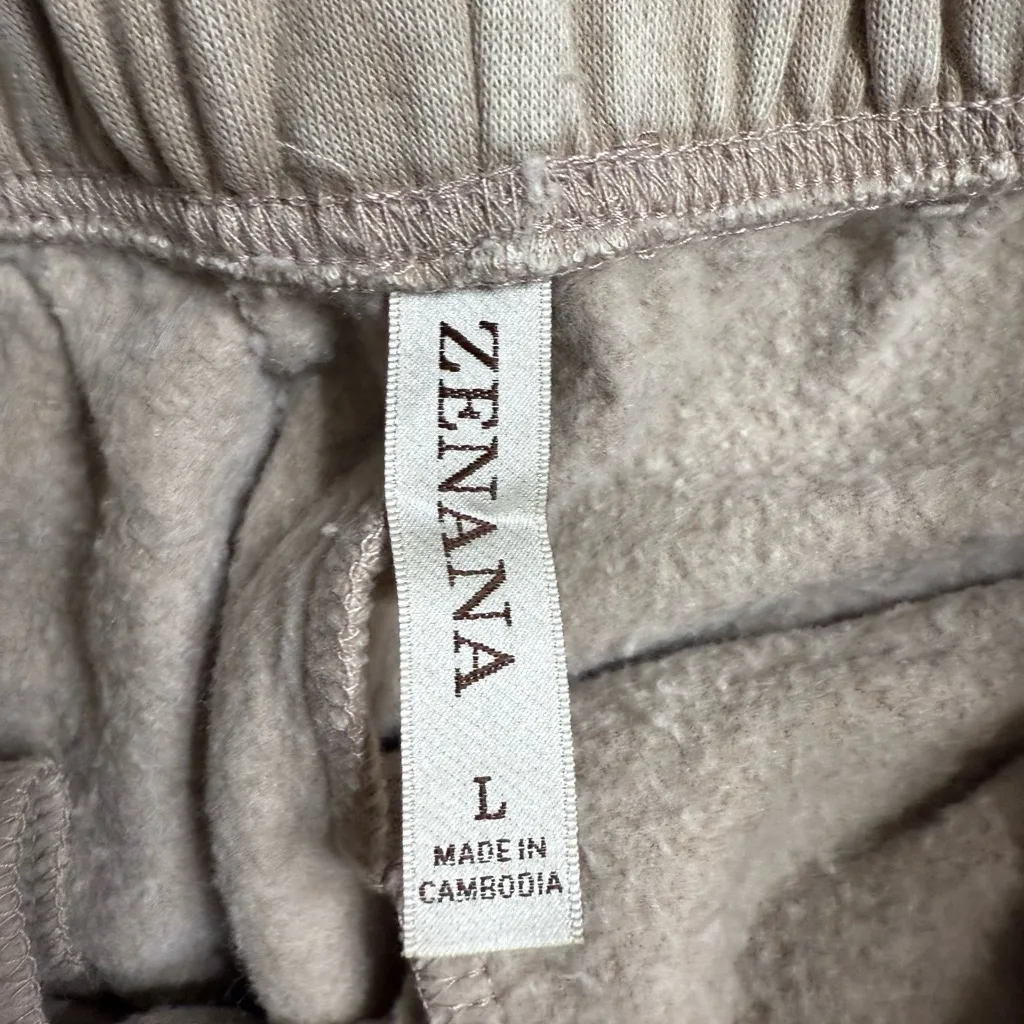 Zenana ash mocha fleece lined acid wash Jogger Pants Tan Size L - Image 2