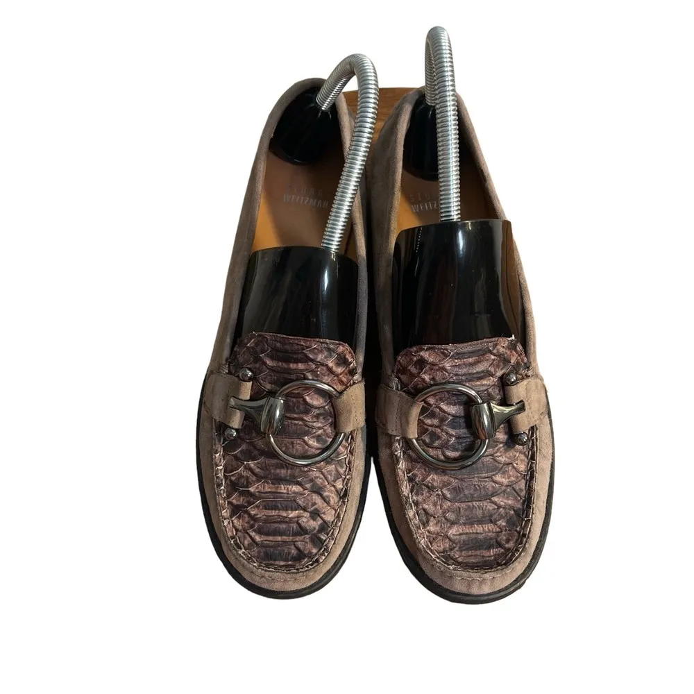 Stuart Weitzman Snakeskin Suede Horse Bit Loafer Slip On Shoe Women’s Size 8.5 M - Image 7