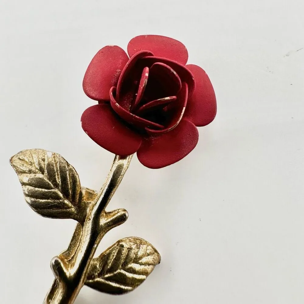 Vintage red rose brooch - Image 4