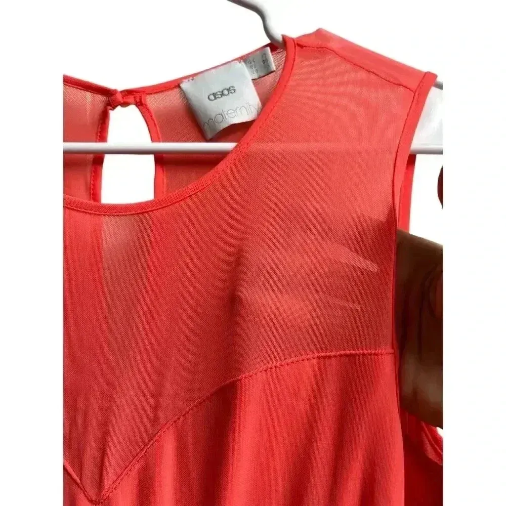 Asos Maternity Mesh Keyhole Dress Peach/Orange Size 6 - Image 10