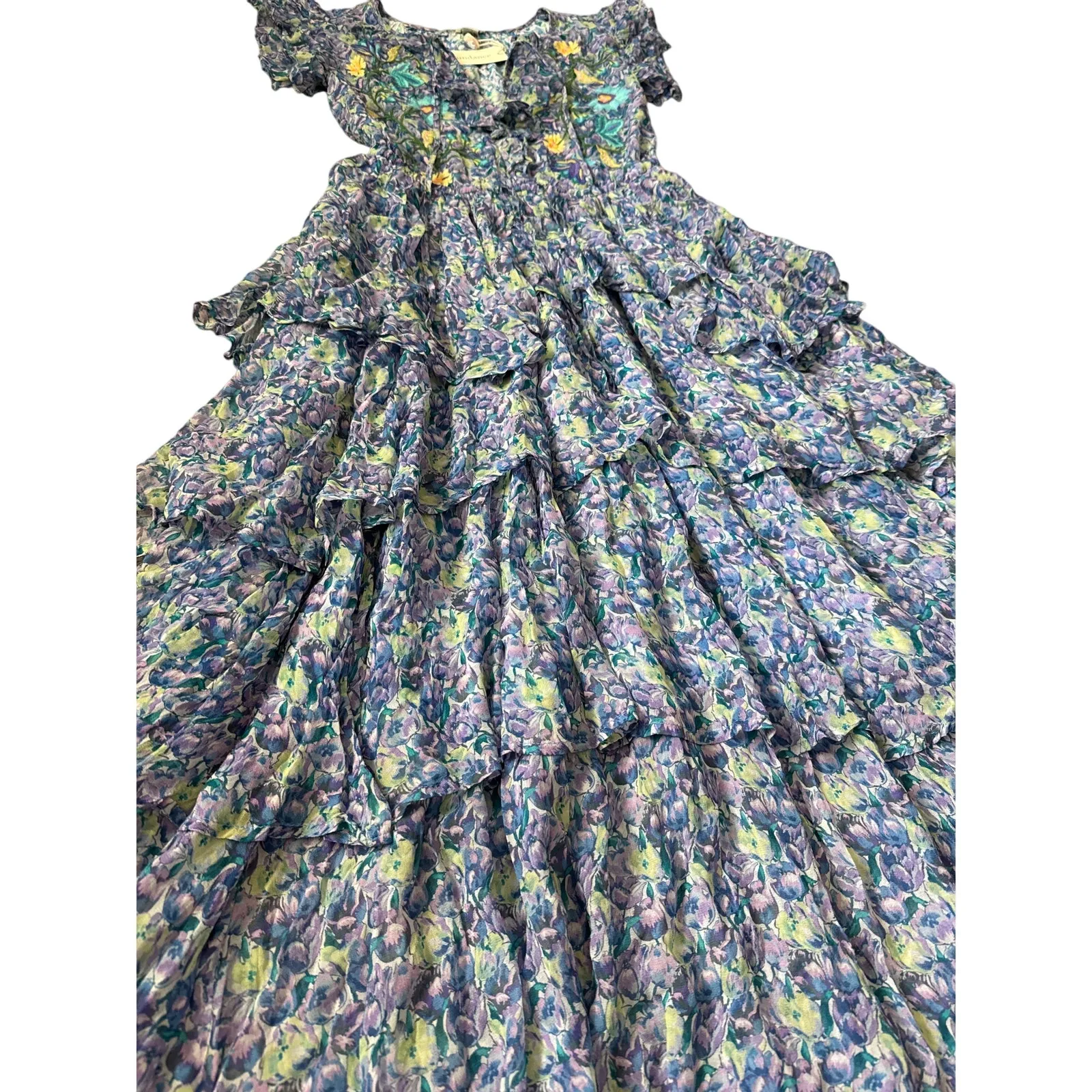 Sundance Catalog Blue Floral Eden Embroidered Tiered‎ Maxi Dress Size XS Purple - Image 8