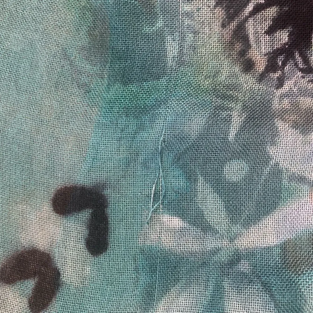 Sarong Scarf Bright Turquoise Black Rose Floral Fringe Boho Gypsy Colorful - Image 6