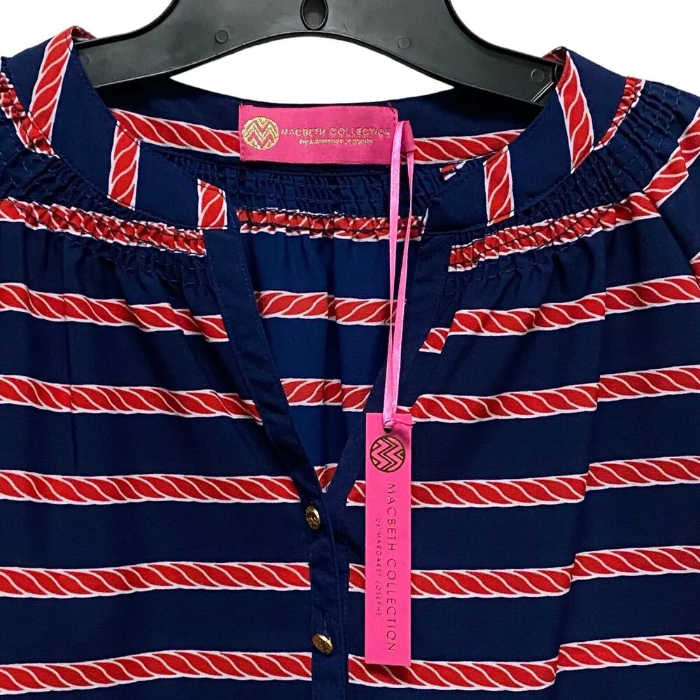 Macbeth Collection by Margaret Josephs Stripe Pink Blue Top Blouse Long Sleeve L - Image 4