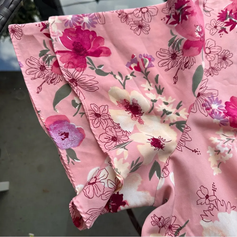 Ava & Viv Layered Ruffle Short Sleeve Floral Print Faux Wrap Dress in Pink - 3X - Image 5