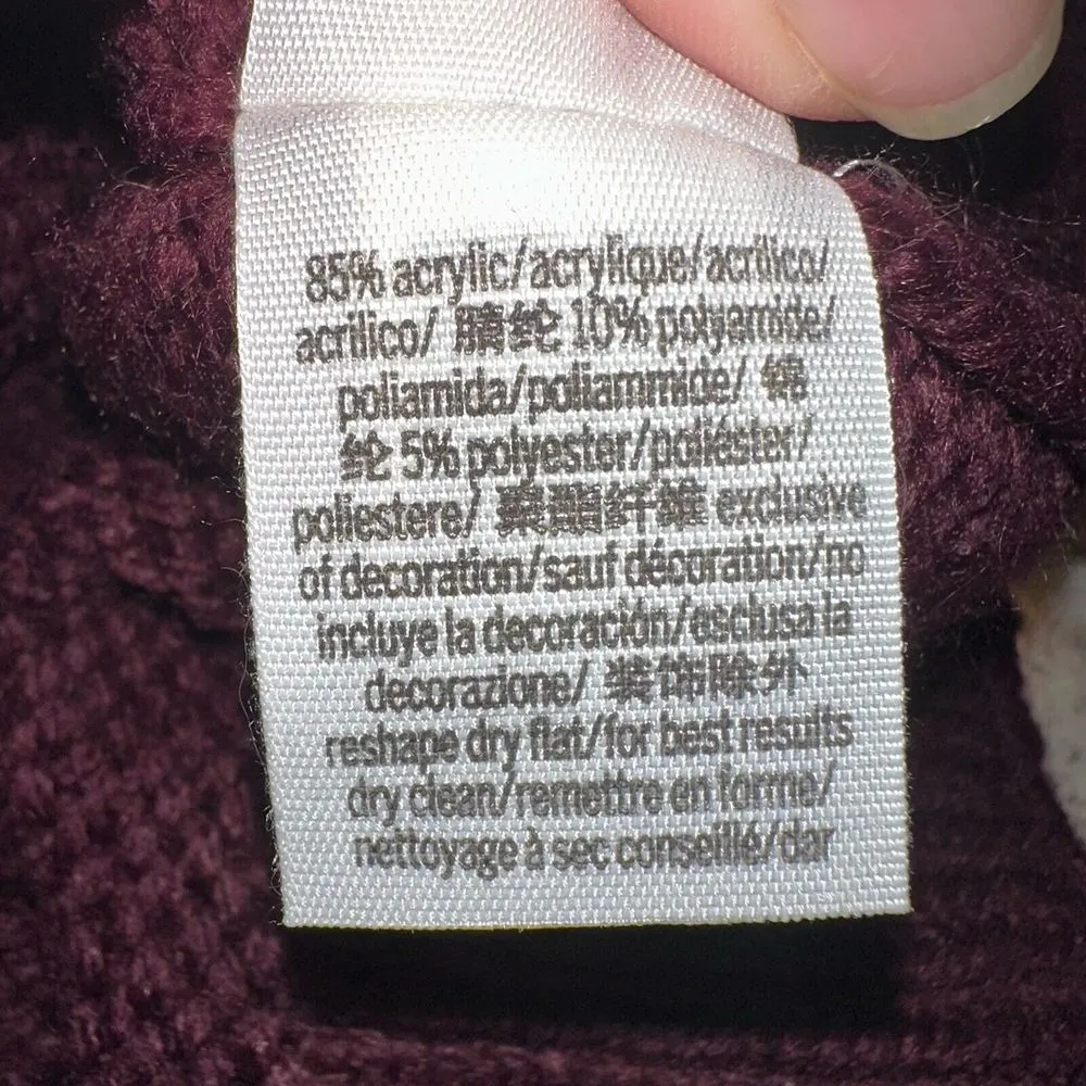 Victoria Secret Pink Boyfriend Sweater Knit Campus‎ Crew Pullover Maroon Size S - Image 5