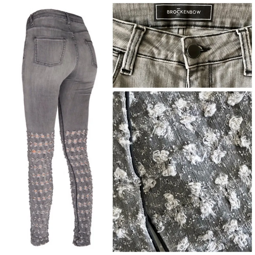 Brockenbow Distress Embroidered Al Jarretelle Grey Emma Skinny Jeans, sz. 25 - Image 6