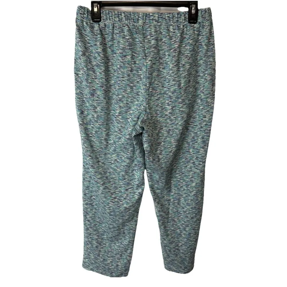 Lands End Sport Knit Straight Leg Pull On Pants Medium Petite Blue Green Print - Image 5