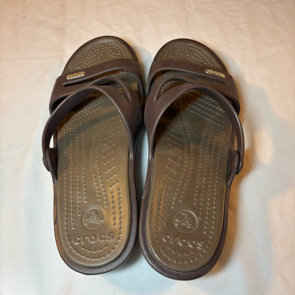 Crocs Patricia Wedge Sandals Slip On Neutral Brown On Brown Women’s Size W7 - Image 6