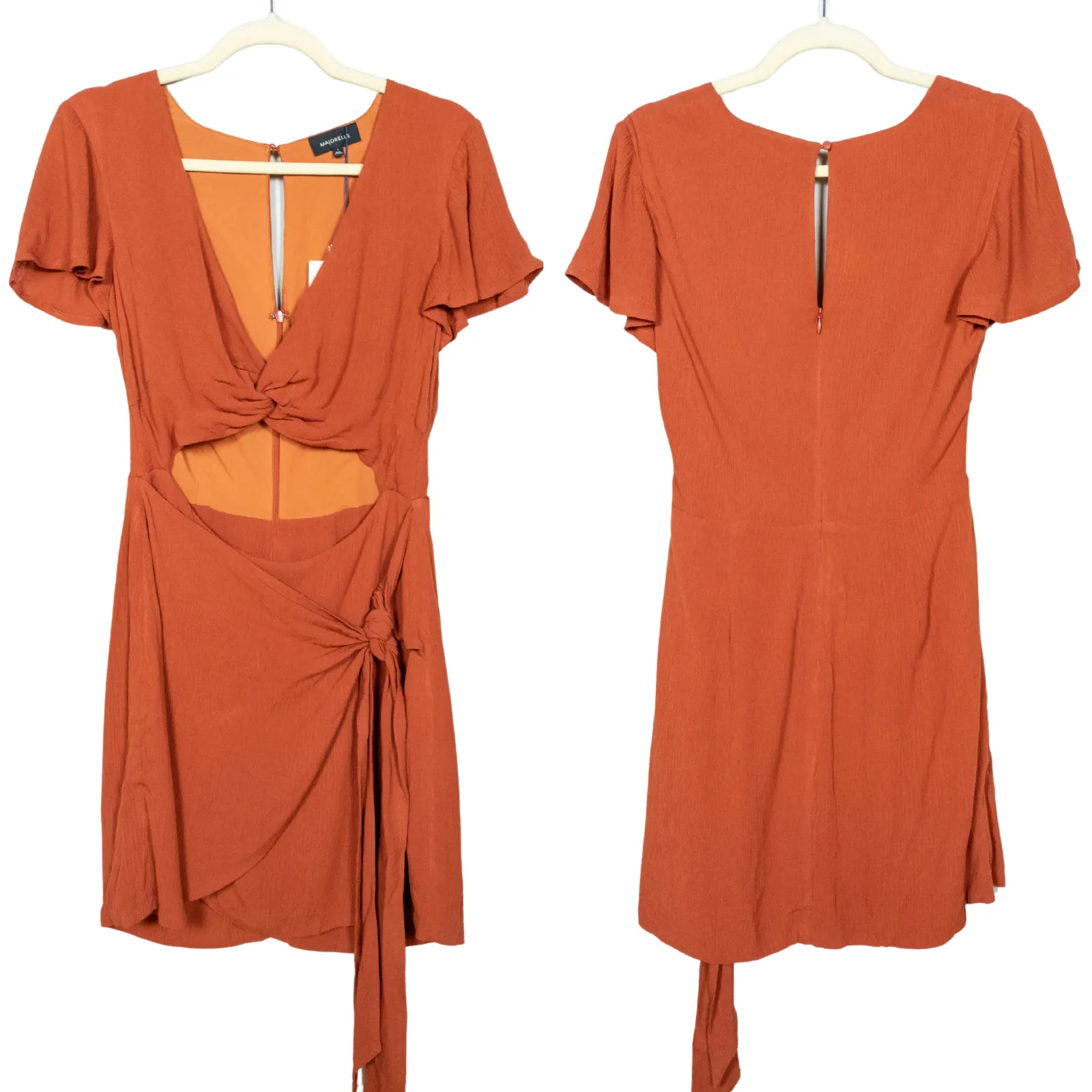 MAJORELLE Evelyn Mini Dress Terracotta Orange Twist Front Cutout Women's Small - Image 3