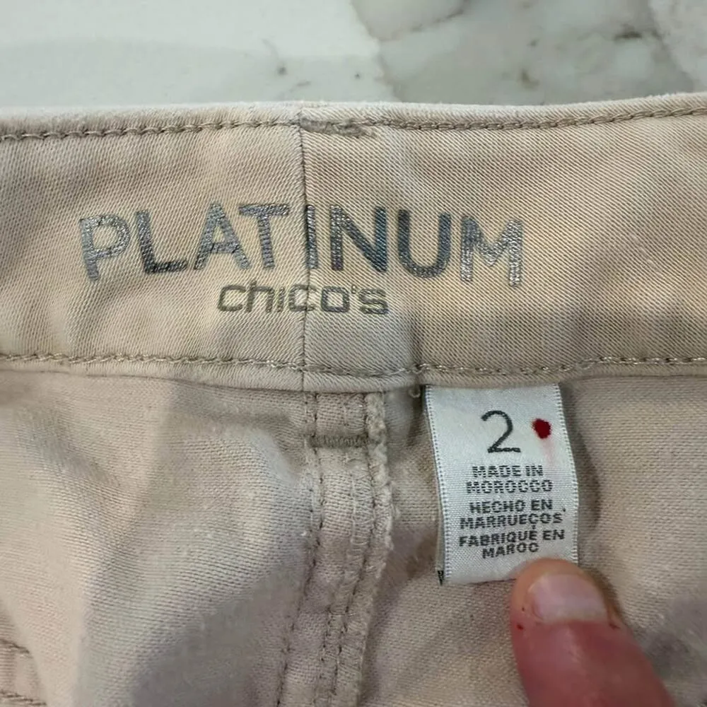 Chico’s Platinum Denim Ankle Jeans Womens Size 28” StraightLeg Blush Pink/Beige - Image 4