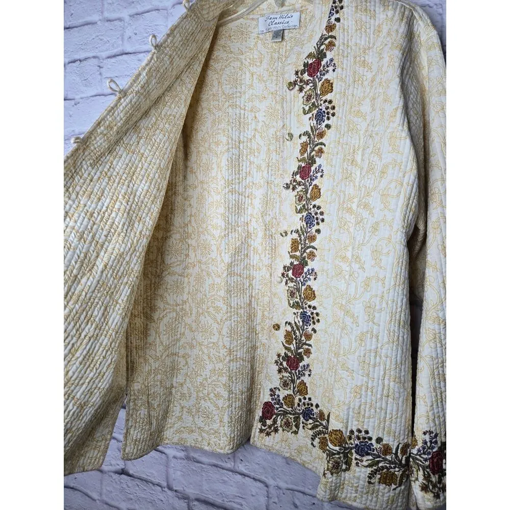 Vtg 90s Sam Hilu's Collection Quilted cotton Jacket medium Floral Garden Dainty - Image 4