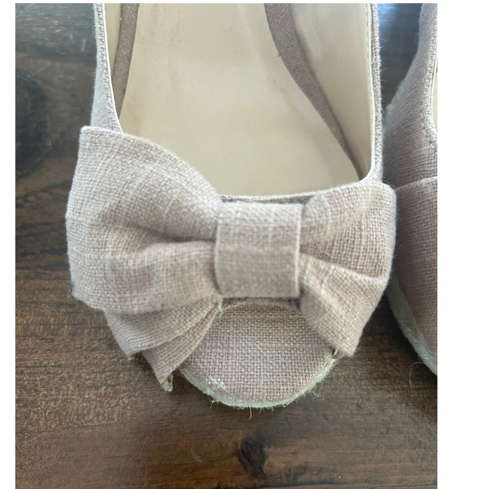 Talbots Collection Linen Bow Wedge Espadrille Sandal Peep Toe Slingback Shoe 8.5 - Image 3