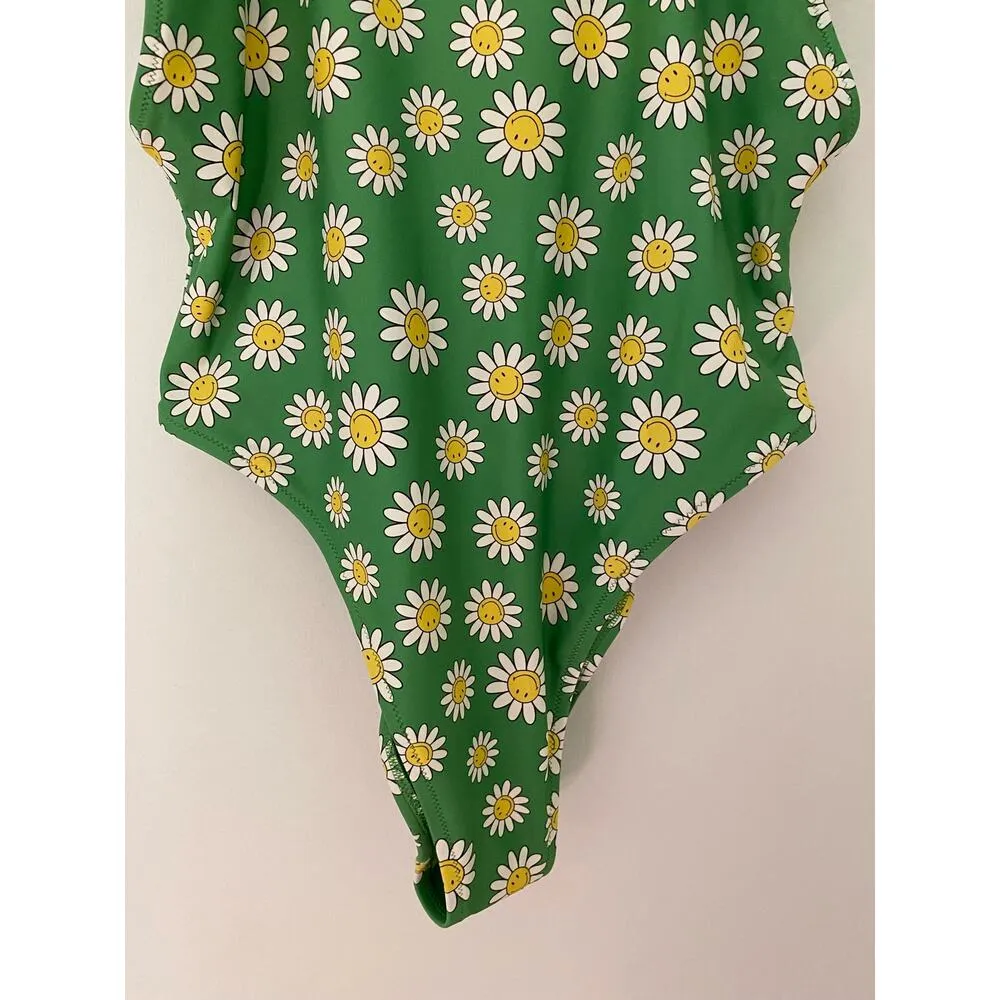 NWT Aerie Smiley Birthday Scoop Cheekiest One Piece Swimsuit Green Yellow L Swim - Image 6