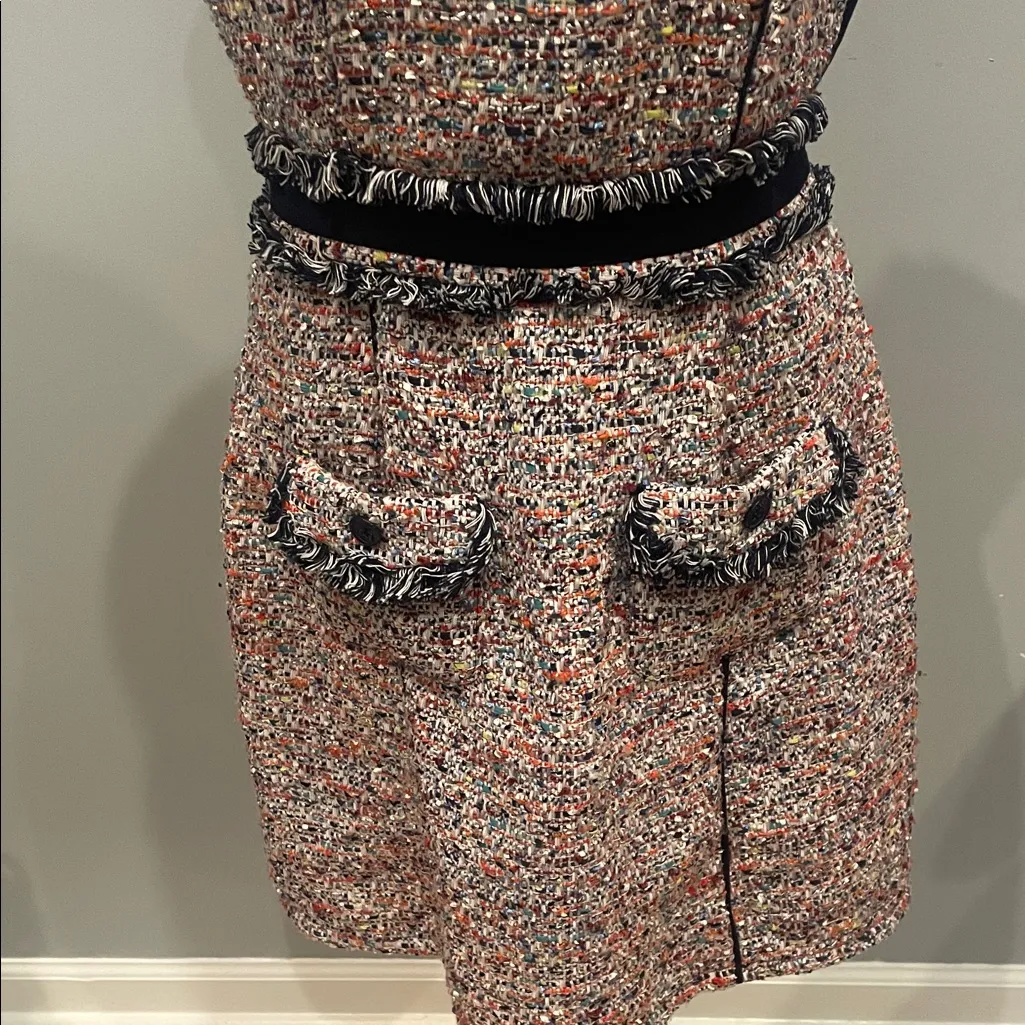 Elegant Multicolor Tweed sleeveless Dress Blue - Image 3