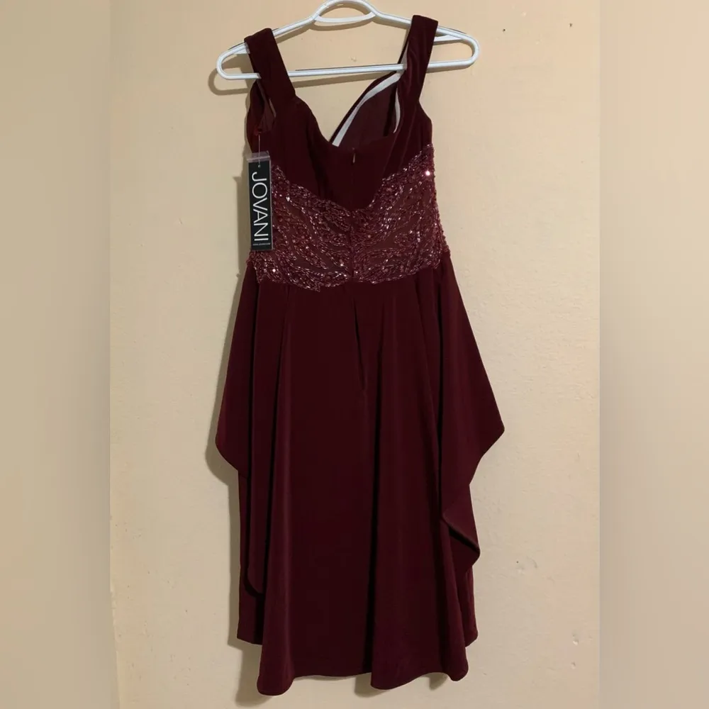 Jovani 04461 Knee Length Glittery Burgundy Cocktail Dress Size 8 - Image 3