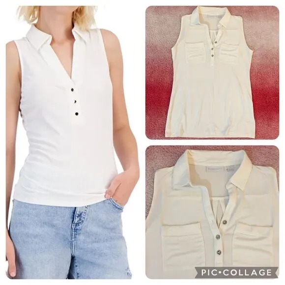 NY & Co Button V Neck Rayon, Spandex Tank Size XS - Image 2