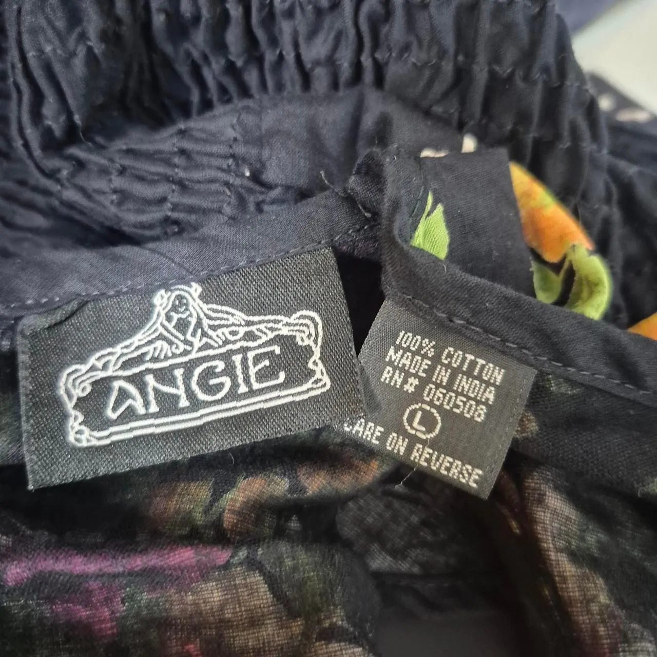 Angie Black Floral Dress V-neckline Tie Straps Flowy Silhouette Size Large - Image 3