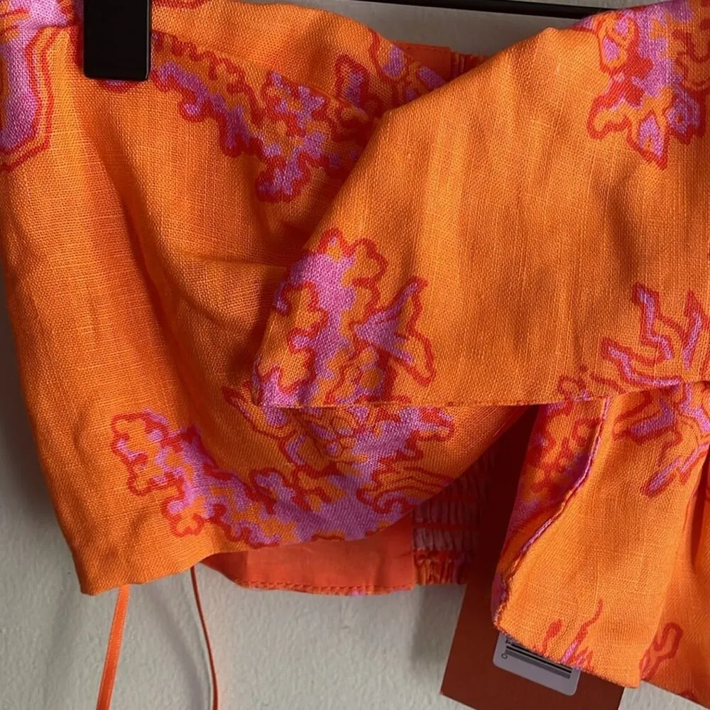 RHODE Toni Printed Twist Bandeau Top Coral Reef Grande Orange Size XS - Image 7
