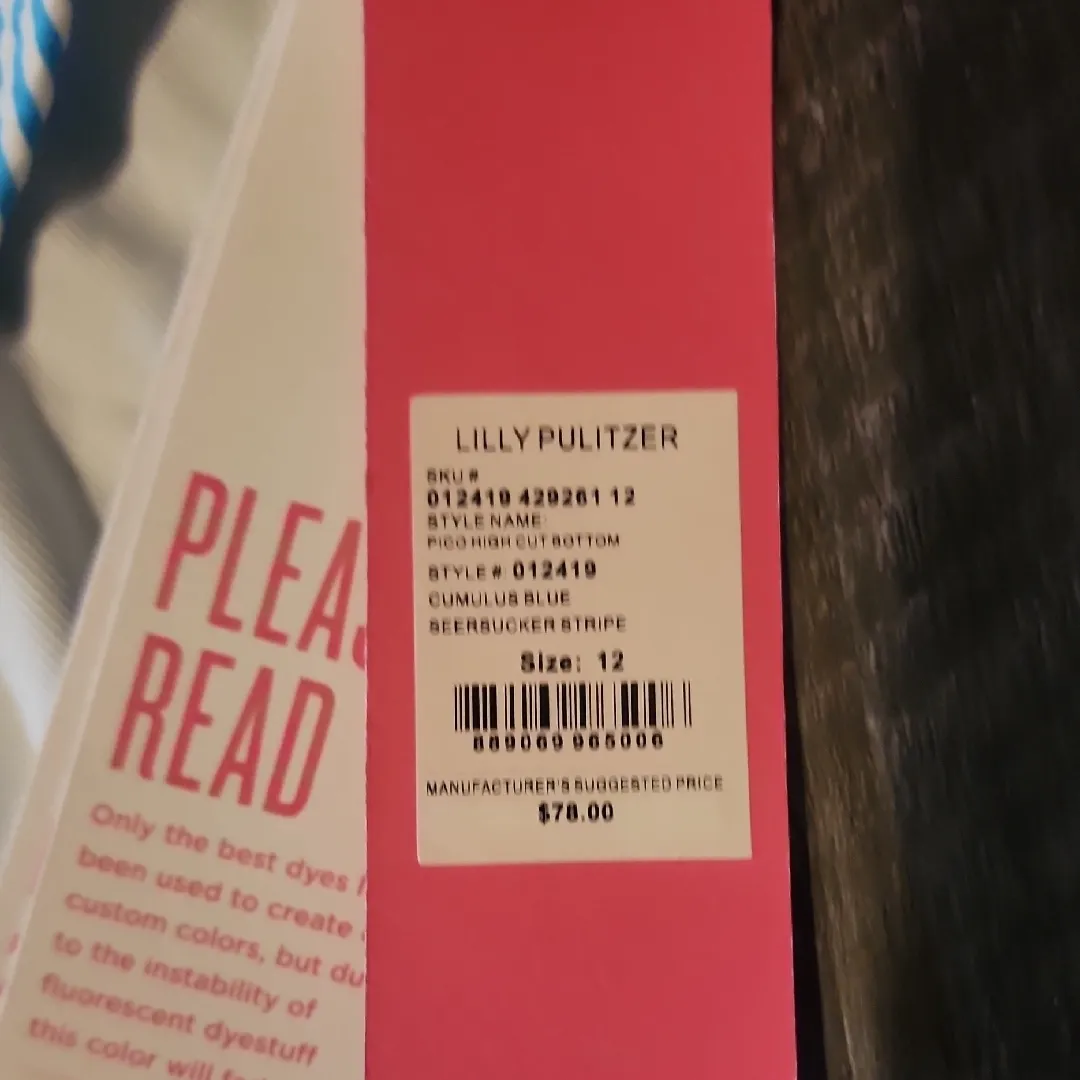 Lilly Pulitzer High Cut Cumulus Blue Seersucker Stripe Bottom Size 12 - Image 3