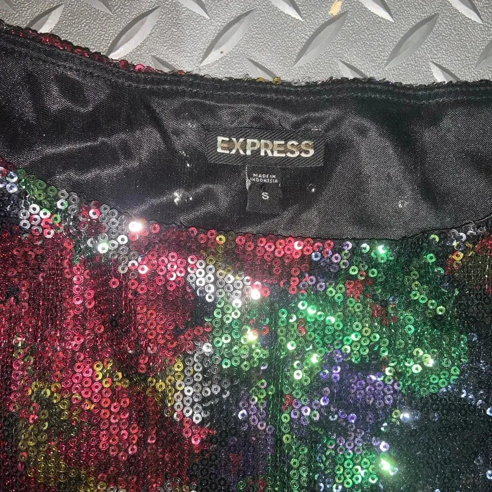 Express sequin sheath dress holiday shift floral winter party formal Y2K - Image 3