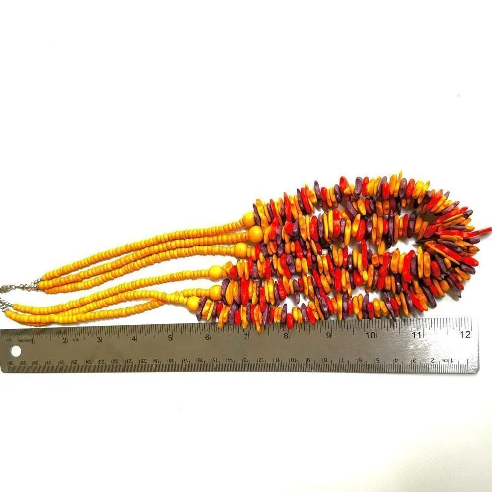 Orange yellow and purple beaded multi strand necklace - Image 8